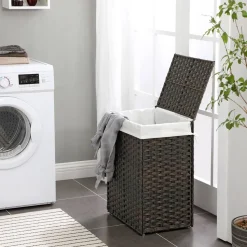 Clearance SONGMICS Panier à linge 2 bacs marron