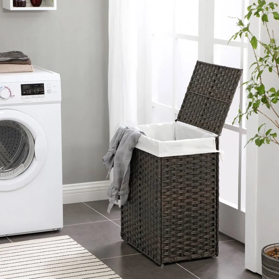 Clearance SONGMICS Panier à linge 2 bacs marron