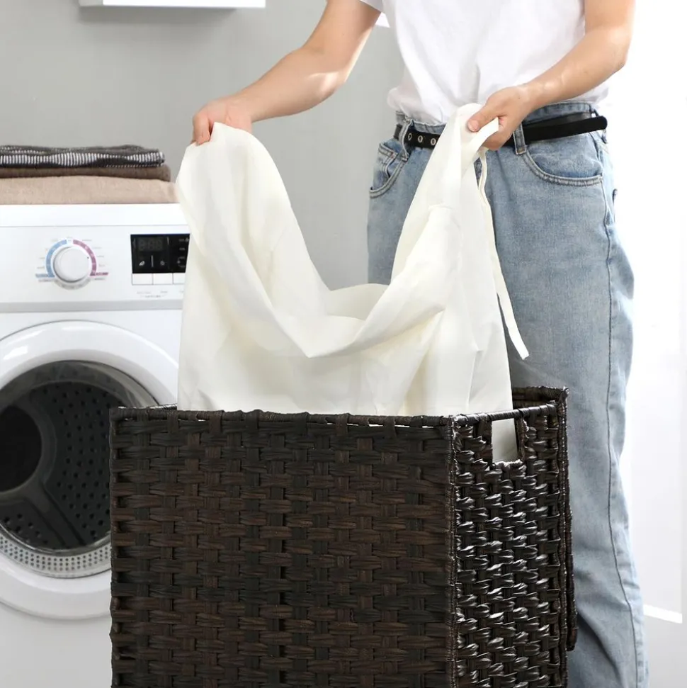 Clearance SONGMICS Panier à linge 2 bacs marron