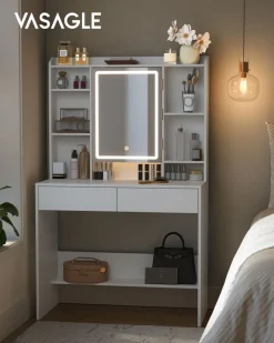 New SONGMICS Panier à linge double avec étagère grège mélangé et gris ardoise