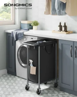 Cheap SONGMICS Panier à linge double avec étagères marron rustique noir
