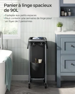 Cheap SONGMICS Panier à linge double avec étagères marron rustique noir
