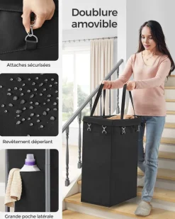 Cheap SONGMICS Panier à linge double avec étagères marron rustique noir