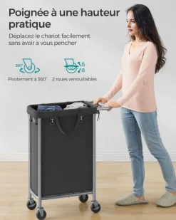 Cheap SONGMICS Panier à linge double avec étagères marron rustique noir