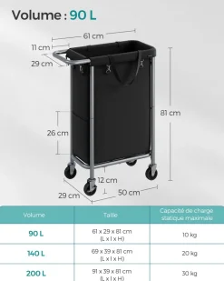 Cheap SONGMICS Panier à linge double avec étagères marron rustique noir