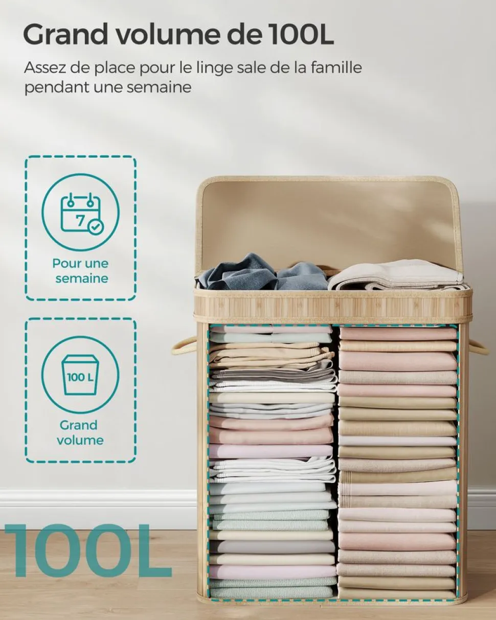 Sale SONGMICS Panier à linge pliable sac à linge amovible et lavable