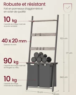 Shop SONGMICS Panier à linge sale 110L noir d'encre et gris ardoise