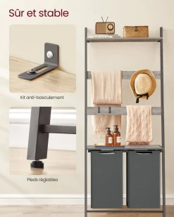 Shop SONGMICS Panier à linge sale 110L noir d'encre et gris ardoise