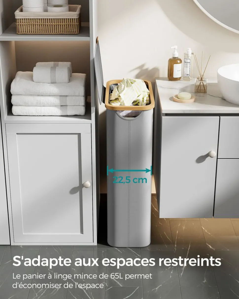 Best Sale SONGMICS Panier à linge sur roulettes 90L noir d'encre