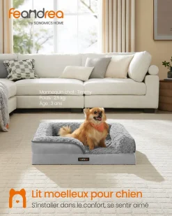 Best Sale SONGMICS Panier pour chien tissu peluche aux motifs roses 71 x 58 x 16 cm gris tourterelle