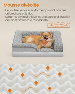 Best Sale SONGMICS Panier pour chien tissu peluche aux motifs roses 71 x 58 x 16 cm gris tourterelle