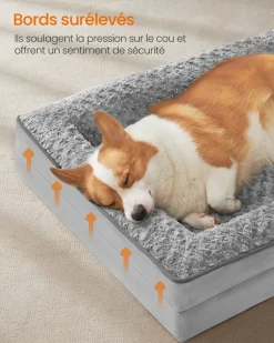 Best Sale SONGMICS Panier pour chien tissu peluche aux motifs roses 71 x 58 x 16 cm gris tourterelle