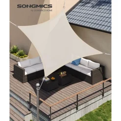 Clearance SONGMICS Parasol bois Ø2,7 m beige
