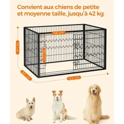 Store SONGMICS Parc pour chien 122 x 80 x 70 cm Noir