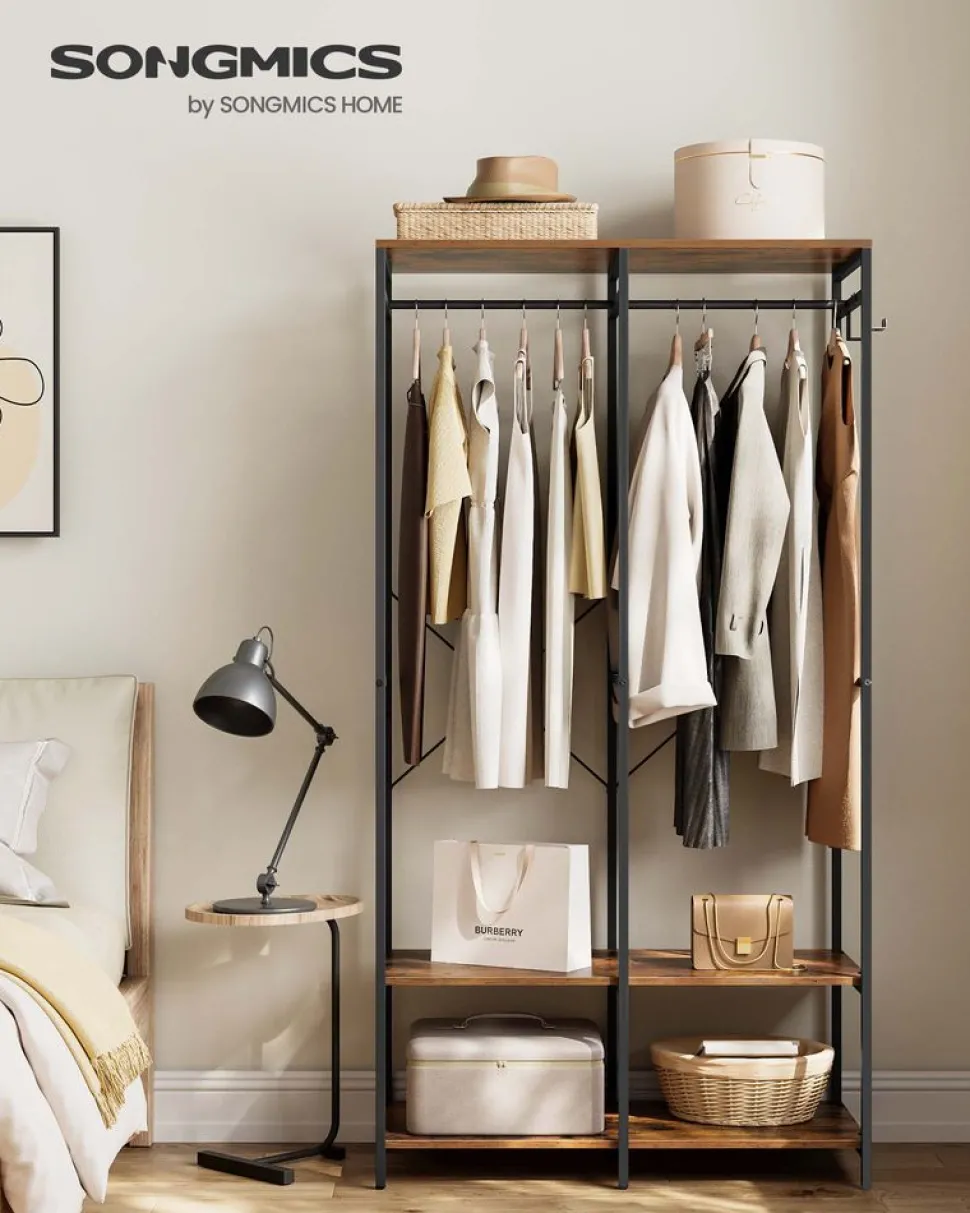 New SONGMICS Penderie 2 tiroirs et 4 étagères Marron Rustique