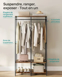 New SONGMICS Penderie 2 tiroirs et 4 étagères Marron Rustique