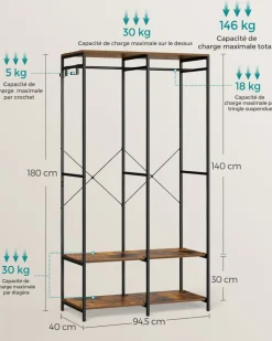 New SONGMICS Penderie 2 tiroirs et 4 étagères Marron Rustique