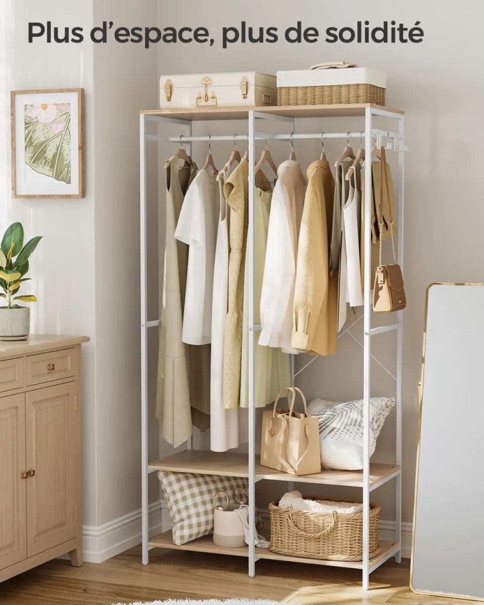 New SONGMICS Penderie 2 tiroirs et 4 étagères Marron Rustique