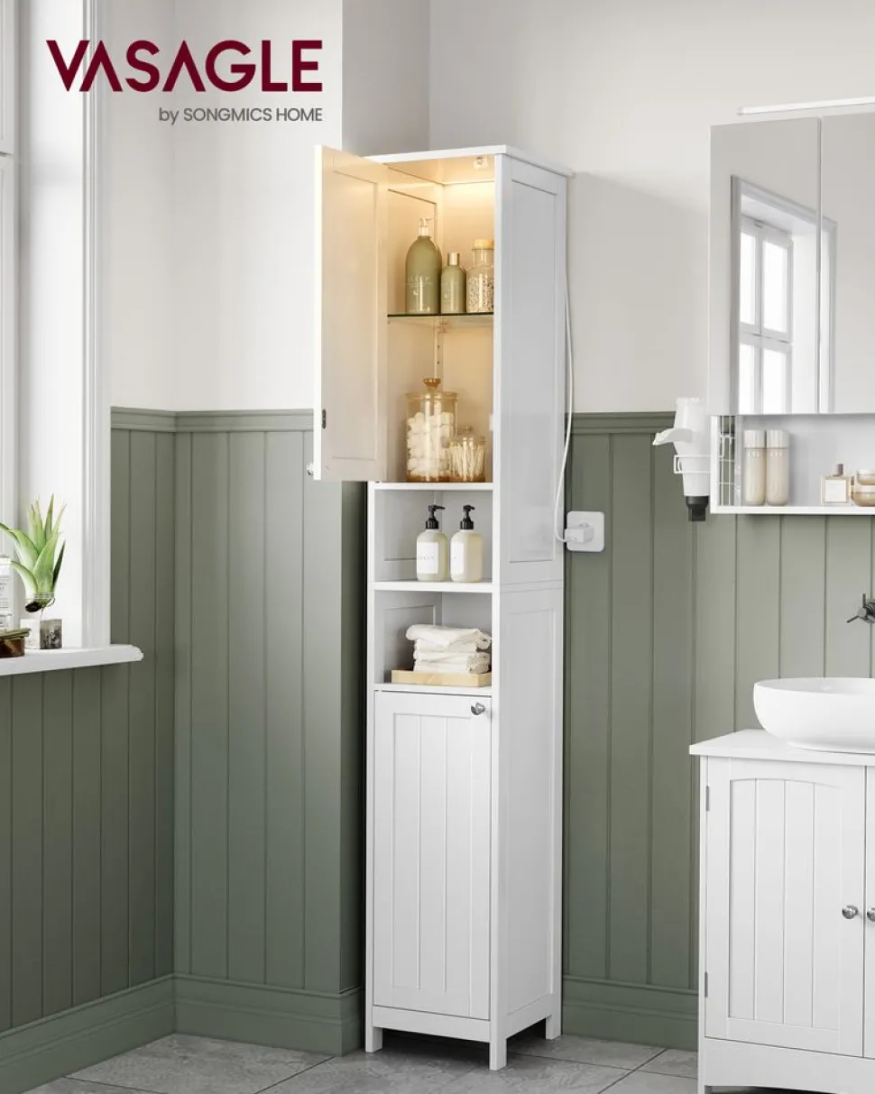 New SONGMICS Petit meuble de salle de bain petit espace Gris Tourterelle