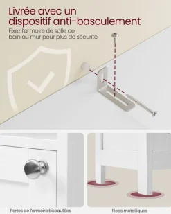 New SONGMICS Petit meuble de salle de bain petit espace Gris Tourterelle