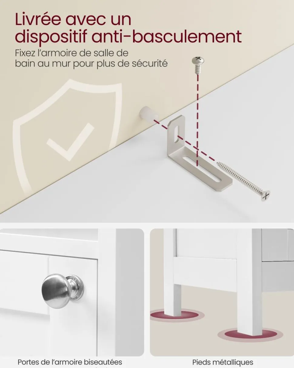 New SONGMICS Petit meuble de salle de bain petit espace Gris Tourterelle