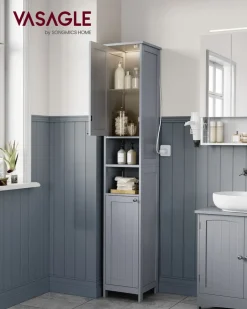 New SONGMICS Petit meuble de salle de bain petit espace Gris Tourterelle