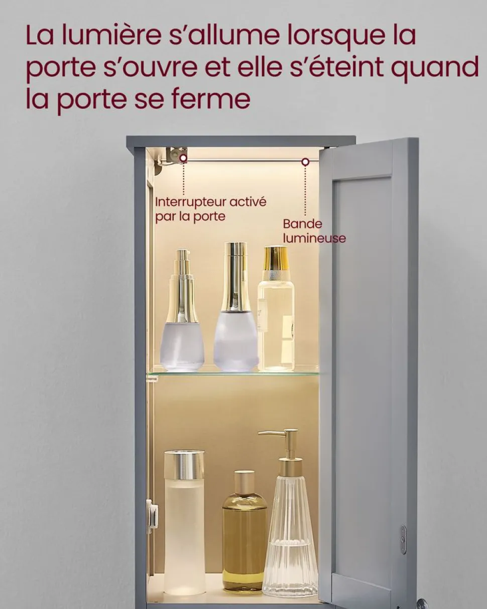 New SONGMICS Petit meuble de salle de bain petit espace Gris Tourterelle