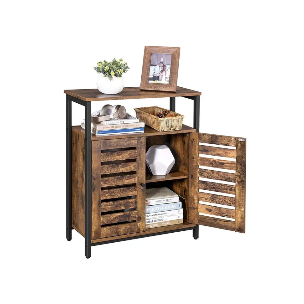 Outlet SONGMICS Placard portes persiennes Marron Rustique