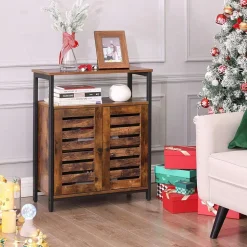 Outlet SONGMICS Placard portes persiennes Marron Rustique