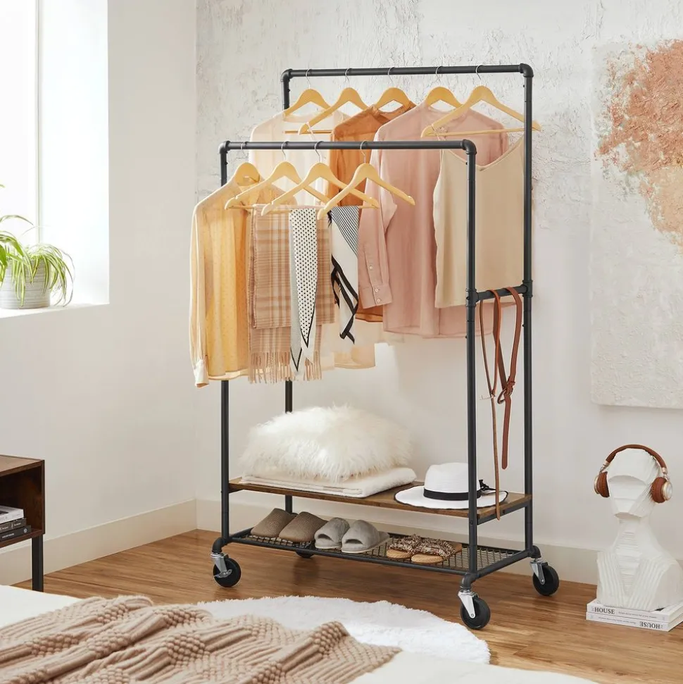 Best Sale SONGMICS Portant à vêtements 2 barres Brun Vintage Noir