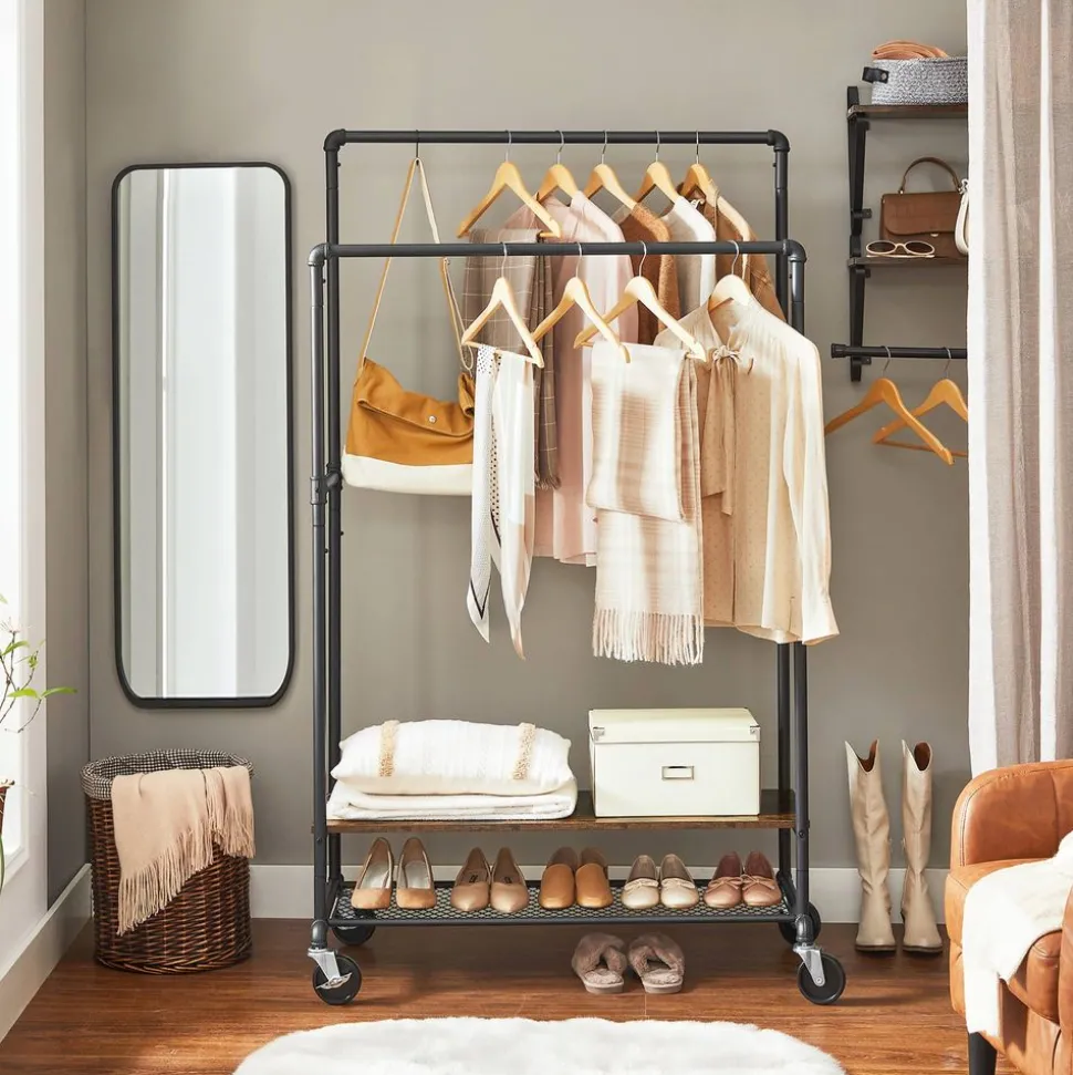 Best Sale SONGMICS Portant à vêtements 2 barres Brun Vintage Noir