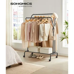 Cheap SONGMICS Portant à vêtements avec roulettes double barre noir