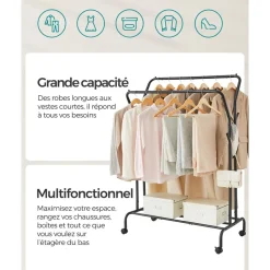 Cheap SONGMICS Portant à vêtements avec roulettes double barre noir