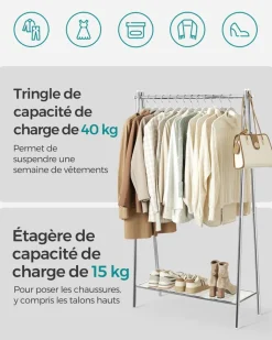 Fashion SONGMICS Portant à vêtements en acier avec tringle et étagère 33,5 x 92,5 x 153 cm argent