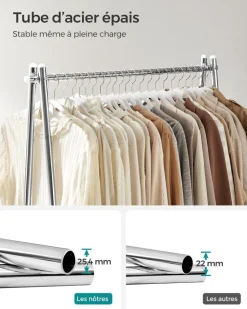 Fashion SONGMICS Portant à vêtements en acier avec tringle et étagère 33,5 x 92,5 x 153 cm argent