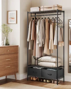 Online SONGMICS Portant à vêtements ouvert avec étagères grillagées avec 2 tiroirs et tringle à vêtements noir d'encre