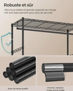 Online SONGMICS Portant à vêtements ouvert avec étagères grillagées avec 2 tiroirs et tringle à vêtements noir d'encre