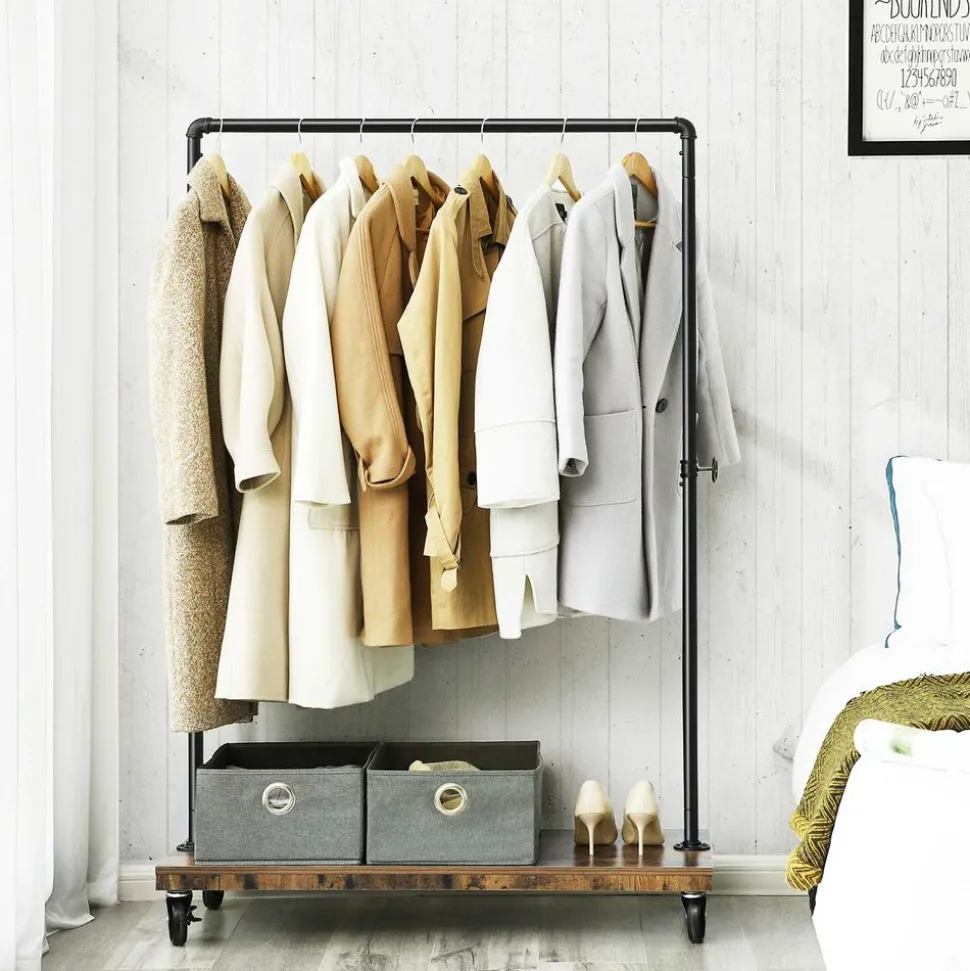 Outlet SONGMICS Portant planche industriel Marron Rustique + Noir