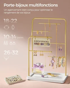 Flash Sale SONGMICS Porte-bijoux doré et blanc