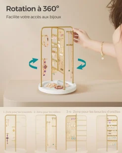New SONGMICS Porte-bijoux en métal et bois Doré