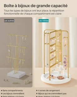 New SONGMICS Porte-bijoux en métal et bois Doré