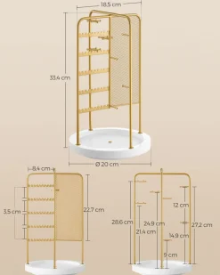New SONGMICS Porte-bijoux en métal et bois Doré