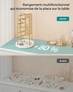 New SONGMICS Porte-bijoux en métal et bois Doré