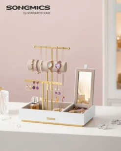 Discount SONGMICS Porte-bijoux rotatif cadre en métal doré
