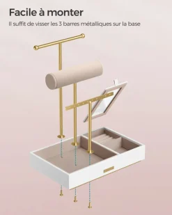 Discount SONGMICS Porte-bijoux rotatif cadre en métal doré