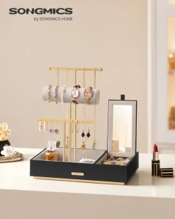 Discount SONGMICS Porte-bijoux rotatif cadre en métal doré