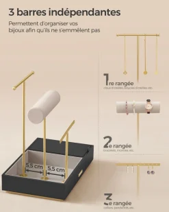 Discount SONGMICS Porte-bijoux rotatif cadre en métal doré