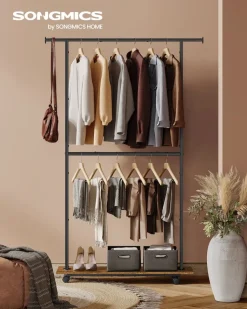 Fashion SONGMICS Porte-manteau 12 crochets structure métallique 175 cm noir d'encre