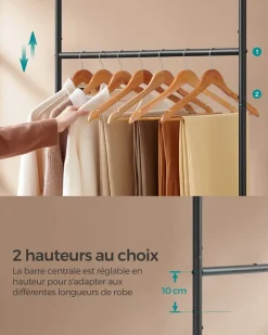 Fashion SONGMICS Porte-manteau 12 crochets structure métallique 175 cm noir d'encre