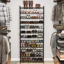 New SONGMICS Portemanteau à roulettes double barre marron rustique